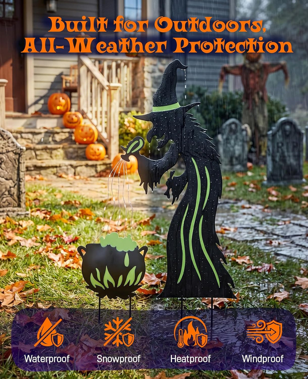 Lewondr 2 Pack Metal Witch Halloween Decorations Outdoor