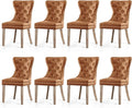 SyMax Dining Chairs Set of 8, Faux Leather Parson Dining Room Chairs, High-End Tufted Kitchen Side Chairs for Bedroom, Living Room, Brown