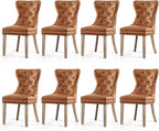 SyMax Dining Chairs Set of 8, Faux Leather Parson Dining Room Chairs, High-End Tufted Kitchen Side Chairs for Bedroom, Living Room, Brown