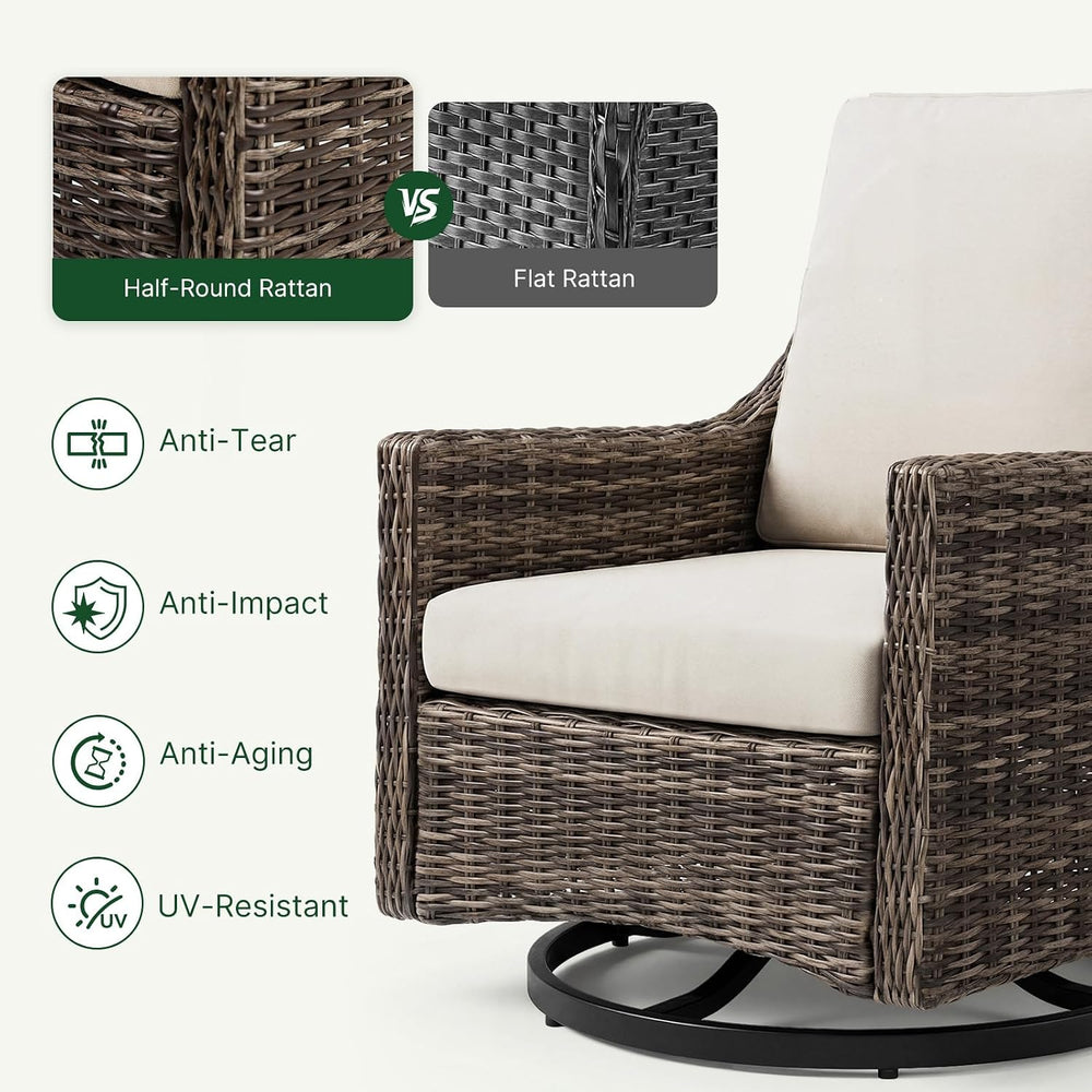 Outdoor Swivel Rocker Patio Chair with Premium Cushion, High Back Wicker Pati...