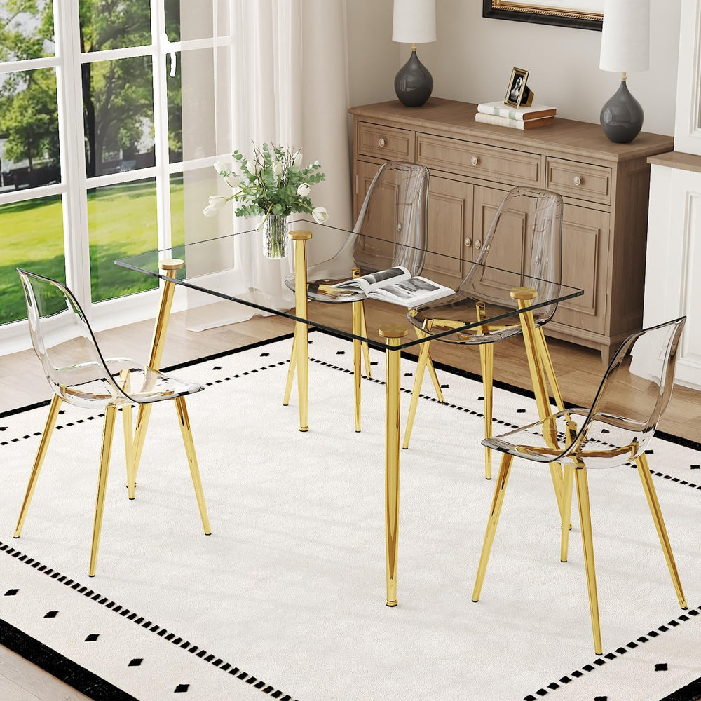Ebullient Glass Dining Table Set for 4, 51" Clear Tempered Glass Tableto...