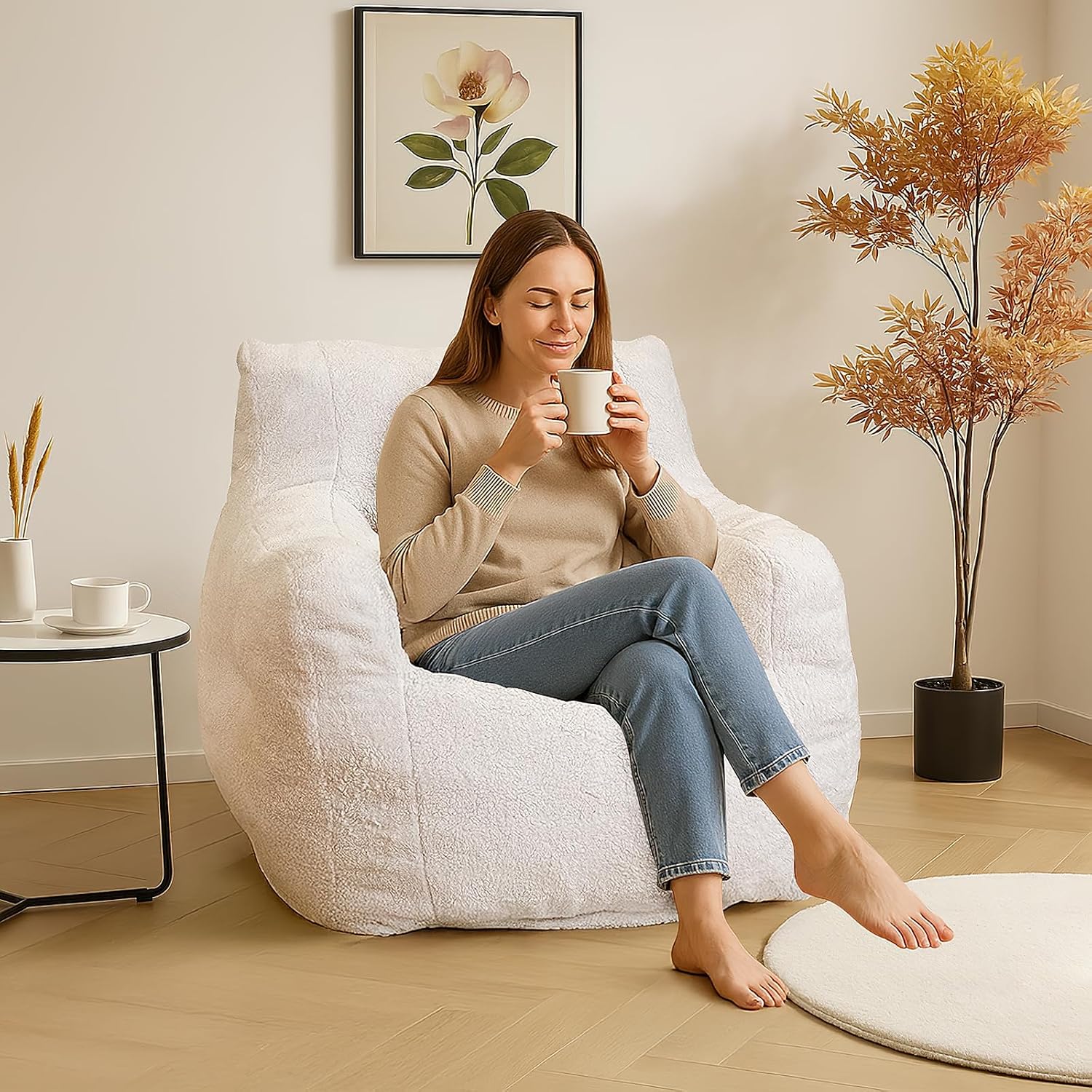 Cvortll Bean Bag Chairs for Adults Kids, Bean Bag Chair with Filler, Fluffy Lazy Sofa, Comfy Cozy BeanBag Chair with Memory Foam for Small Spaces, Bedroom, Living Room, Dorm