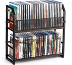 2-Tier DVD Storage Rack, DVD Holder Organizer Shelf, Space Saving Media Storage Stand for DVDs CDs Video Games, Display Organizer for Home Office Living Room