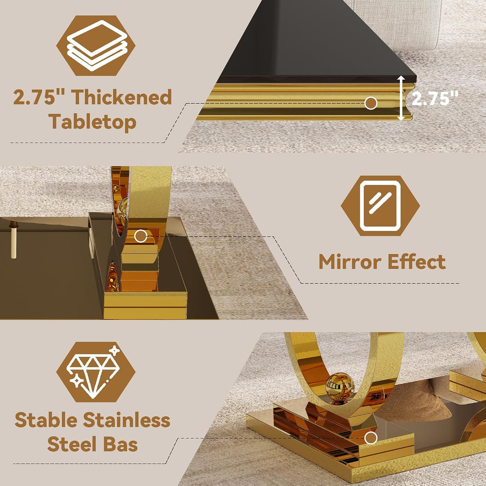 Coffee Table Set of 3, Coffee Table and 2 End Table, Gold/Black | Modern Livi...
