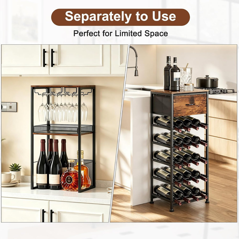 7-Tier Wine Rack Freestanding Floor Liquor Cabinet Bar for Home | 2-in-1 Modu...