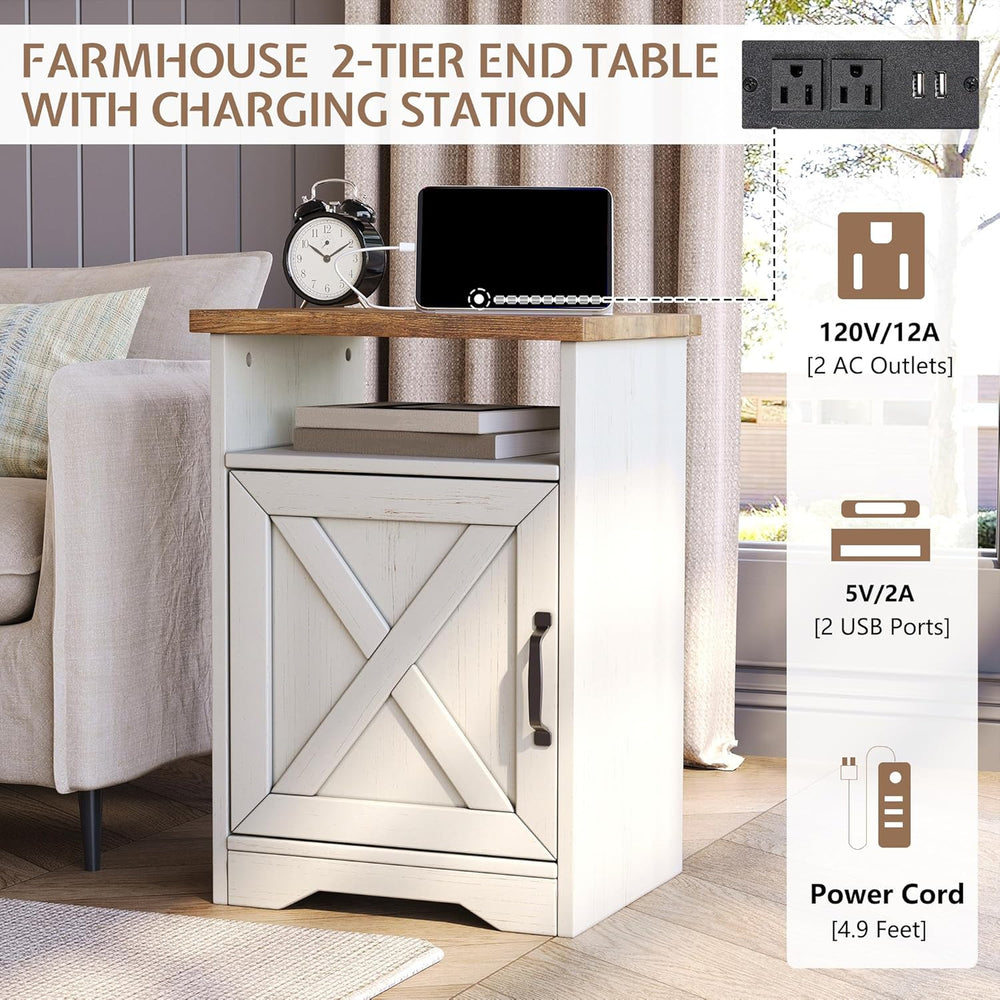 LUXOAK 3 Piece Living Room Table Set with Barn Door, Distressed White | Inclu...