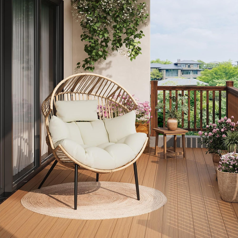Outdoor Wicker Egg Chair, Oversized Ergonomic Rattan Lounge Rocker with Extra...