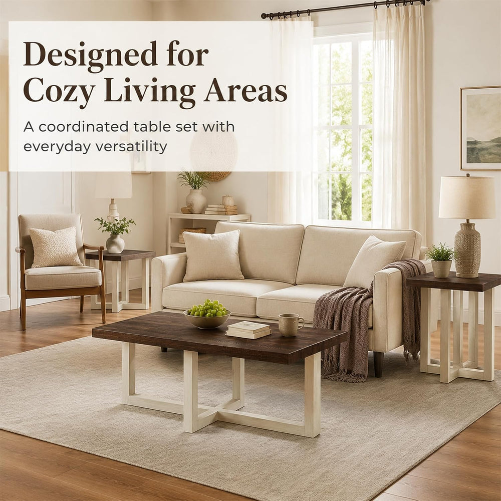 3-Piece Coffee Table Set, Modern Living Room Furniture with Geometric Cross B...