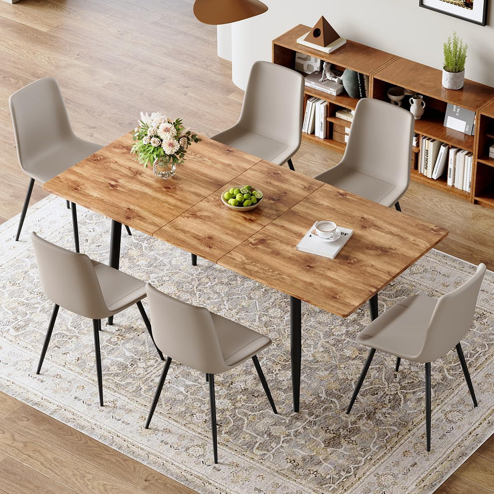 59"-75" Extendable Dining Table Set for 6, Mid Century Dining Room ...