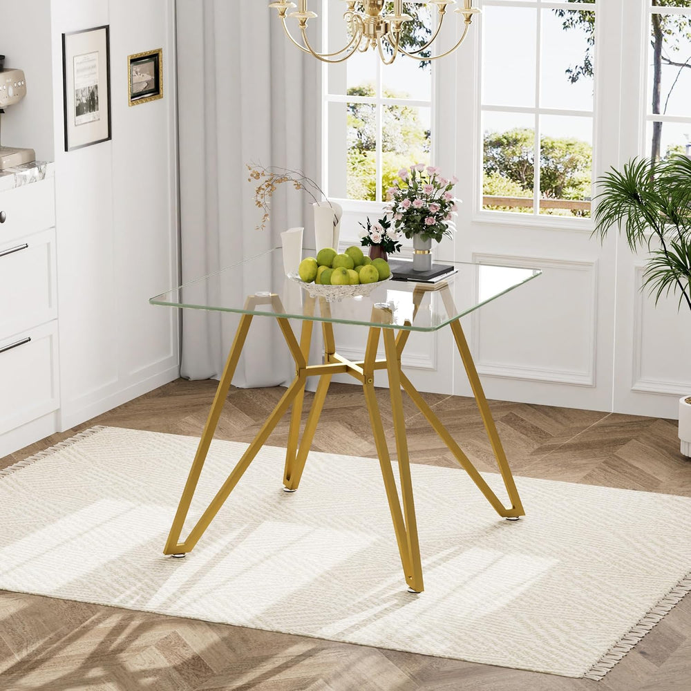KEIKI 35.4-inch Square Tempered Glass Dining Table, Suitable for 2-4 People, ...