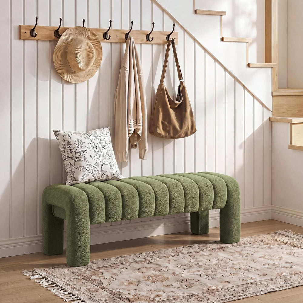 43’’ Bedroom Bench, Upholstered End of Bed Bench with Solid Wood Legs, Modern...