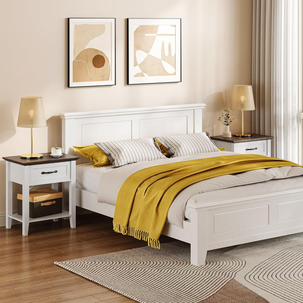 Side Table, Wood Coffee Table with Drawer Square Nightstand with Open Storage...