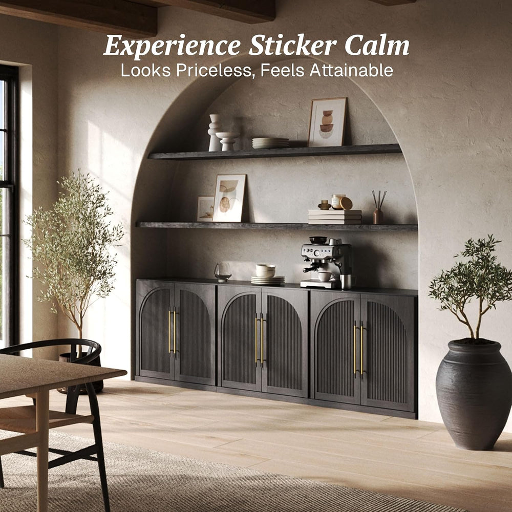 BELLEZE Jagger Bookcase with Fluted Wood Door, Set of 2 - Ebony