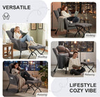 Furlide Lazy Chair with Ottoman, Comfy Fabric Accent Lounge Arm Chair with Lumbar Pillow and Folding Footrest, Reading Leisure Sofa Armchair for Bedroom, Living Room, Dorm,Dark Grey | Comfy Accent Lounge Chair with Pillow & folding Foot Stool, sturdy