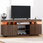 HOMMPA LED TV Stand for 65/60/55 inch TV - Modern Entertainment Center with Power Outlets, Gaming Console Storage Media Table with LED Lights Game Cabinet for Living Room Walnut