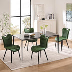Leather Upholstered Dining Chairs Set of 4, Mid-Century Modern Kitchen Dining Room Chairs with Black Metal Legs, Armless Faux Leather Accent Dinner Chairs Kitchen Side Chairs, Green