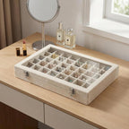 Velvet Jewelry Tray 48 Compartments Jewelry Box Display Organizer with Transparent Cover Earrings, Rings,Necklaces, Pendants Storage Box for Girls, Women,Wife, Mother(Beige)