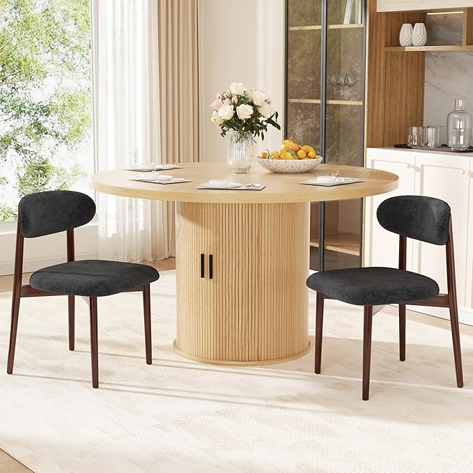Wooden Dining Chair Set of 3, Modern Dining Chairs with with Curved Back, Fabric Upholstered Kitchen Dining Room Chairs with Adjustable Legs for Farmhouse Dining Living Room,Dark Grey