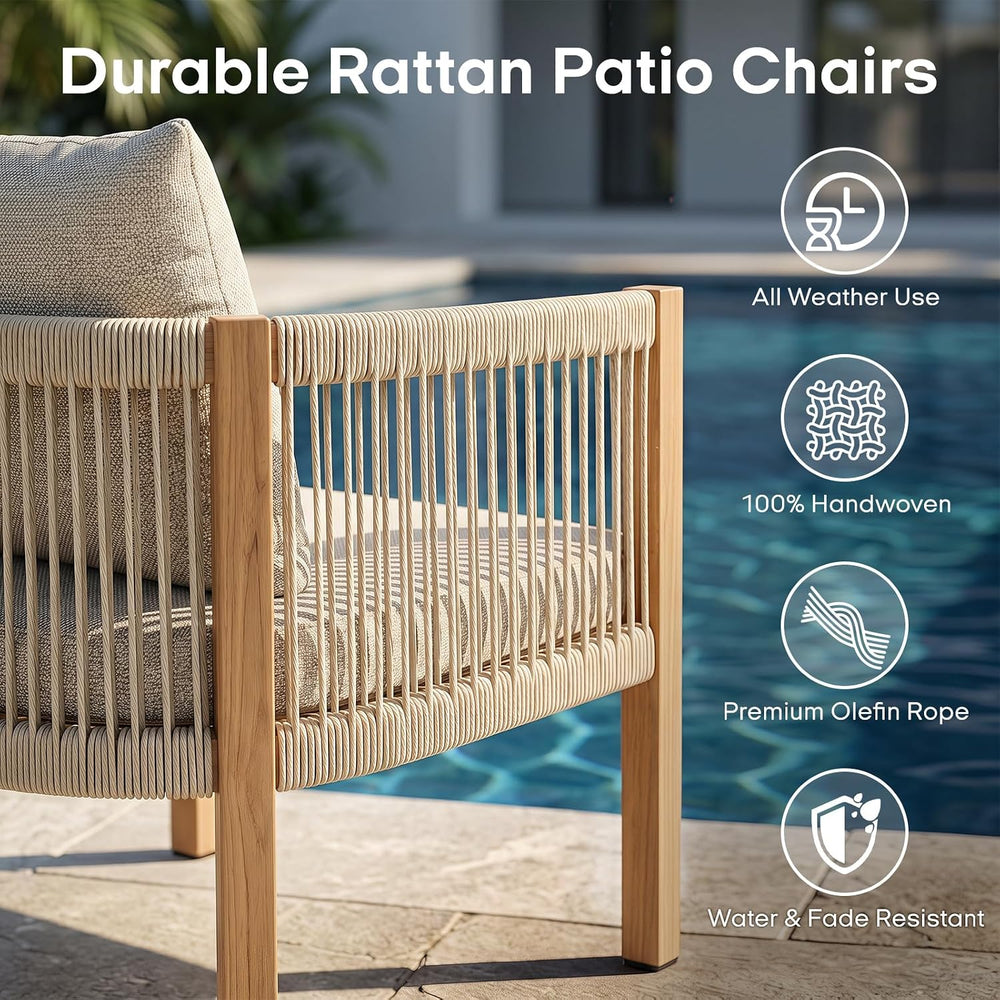 Patio Dining Chairs Set of 6, Rope Rattan Patio Furniture Set, All Weather Ou...