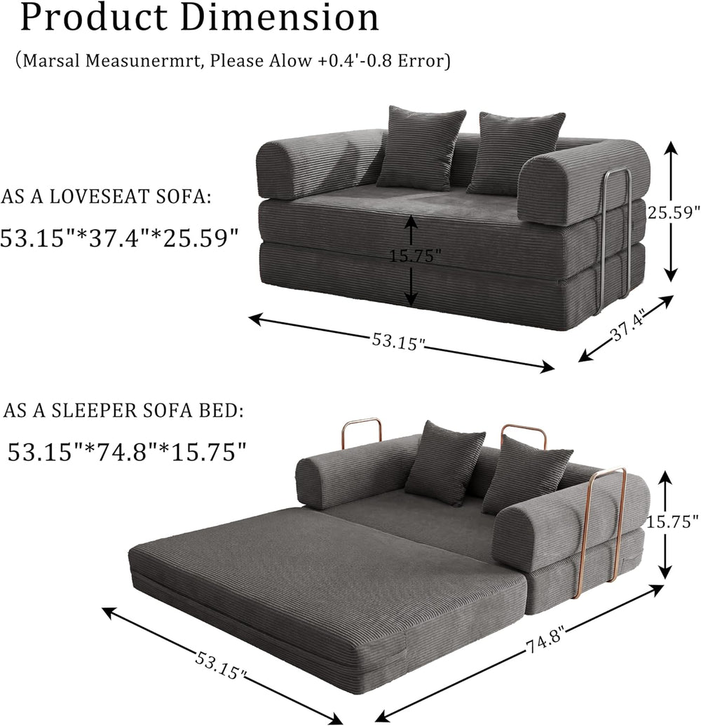 Futon Sofa Bed Modular Loveseat Sleeper Folding Pull Out Couch with Pillows, ...