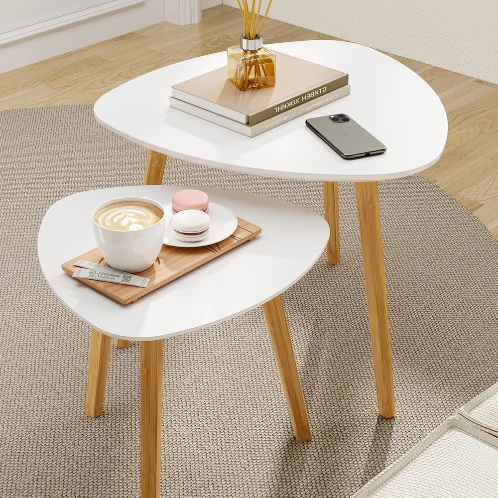 BAMEOS Bamboo Nesting Triangle End Table,Set of 2 Side Table Modern Minimalis...