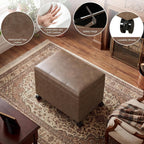 Joveco 24" Storage Ottoman Bench with Wheels, Rectangle Faux Leather Foot Stool for Living Room, Bedroom, Entryway, Earthy Light Brown Veining