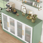FOTOSOK Buffet Cabinet with Storage, Kitchen Cabinet with 4 Glass Doors | 55.1" Large Sideboard Cabinets, Modern Sideboard Storage Cabinet, Wood Coffee Bar Buffet Table for Kitchen, Green/White