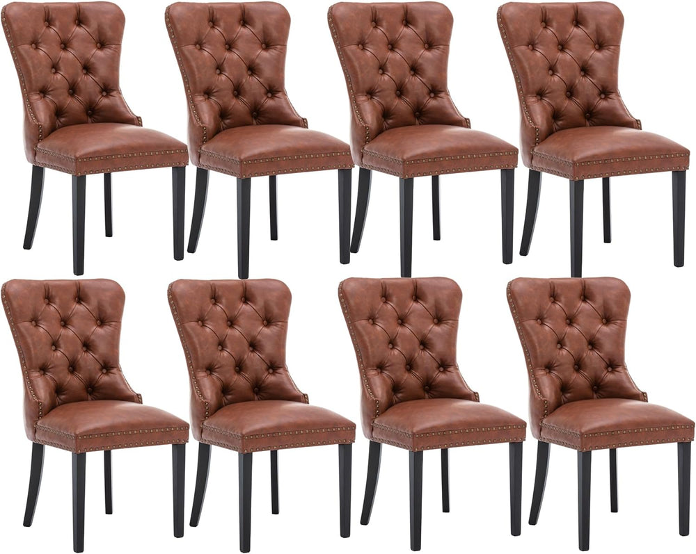 CIMOTA Brown Leather Dining Chairs Set of 8 Mid Century Modern Dining Room Ch...