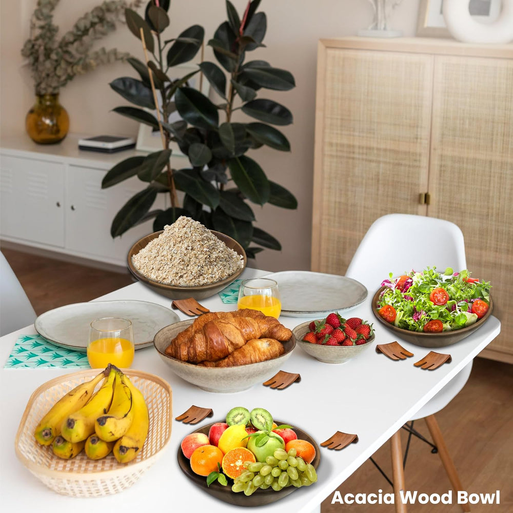 Acacia Wood Salad Serving Bowl Set – Large Wooden Bowl with Forks for Salads,...