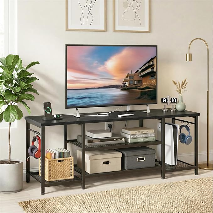 YGEOMER TV Stand for Up to 65 Inch TVs, Entertainment Center with Power Outle...