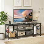 YGEOMER TV Stand for Up to 65 Inch TVs, Entertainment Center with Power Outlet and Open Storage Shelves, TV Media Console Table for Living Room and Bedroom, Black