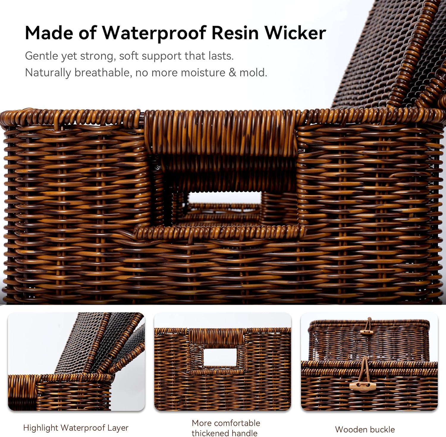 Nonam Wicker Storage Basket with Lid, Large Shelf Baskets for Boho Decor, Plastic Basket, Lidded Home Storage Bins - Stackable Containers Boxes for Organizing - Brown