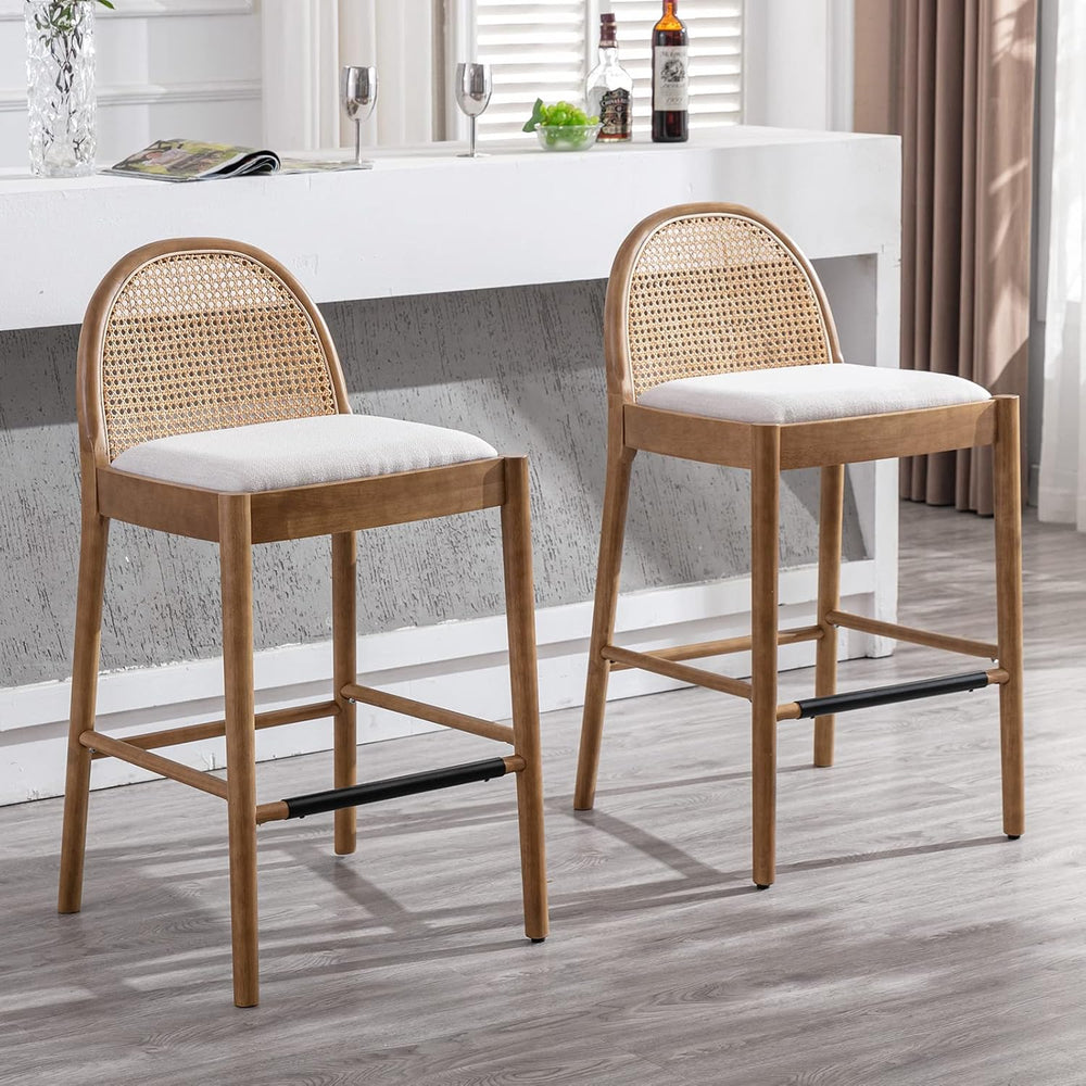 DUOMAY Modern Bar Stools Set of 2, 29 Inches Bar Height Barstools with Rattan...