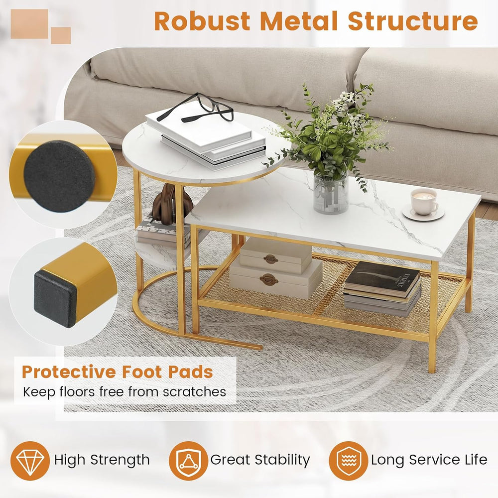 Giantex Nesting Coffee Table Set of 2, Detachable Rectangular Table & Rou...