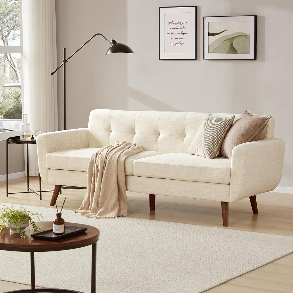 Tbfit 77.2" W Linen Sofa Couch, Mid Century Modern Decor Loveseat Couche...