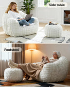 KINGYES Giant Bean Bag Chair, Fluffy Bean Bag Chair with Armrest, Memory Foam Beanbag for Adults, Beige(Pillow not Included)