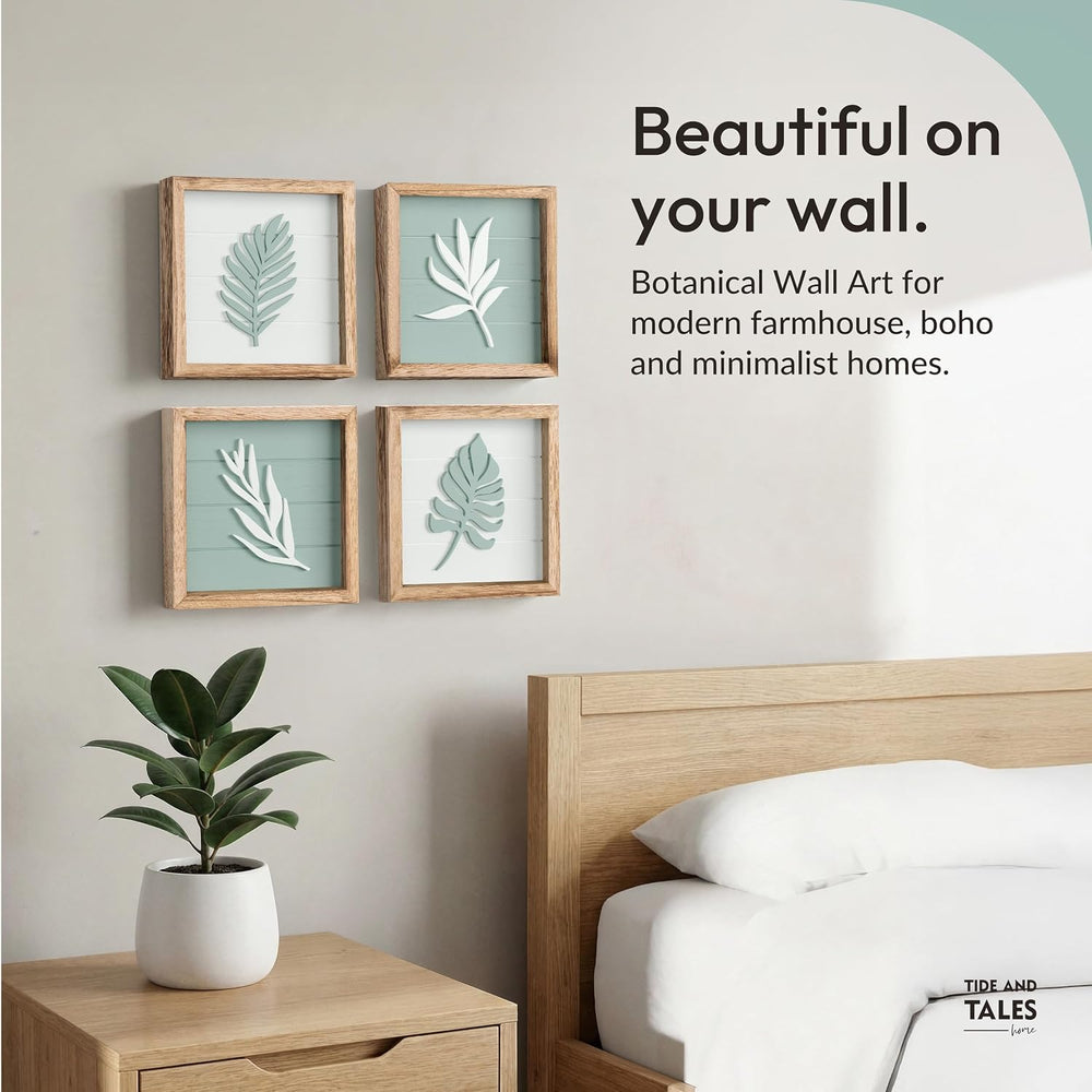 Tide and Tales 3d Sage Green Framed Wall Art, Set of 4, Bathroom Decor