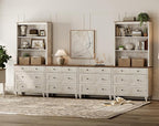 WAMPAT Entertainment Center with Bookshelves for TVs up to 75", Farmhouse Wall Unit TV Stand with Drawers, Media Console Table for Living Room, Bedroom & Home Theater, Rustic White