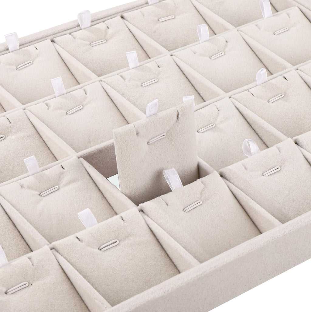 Mornajina 24 Grids Stackable Jewelry Tray Organizer with Removable Dividers, Velvet Jewelry Display Tray for Earrings Necklaces Bracelet Rings Display Showcase - Beige