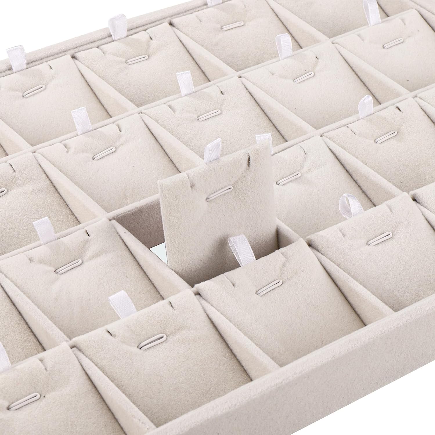 Mornajina 24 Grids Stackable Jewelry Tray Organizer with Removable Dividers, Velvet Jewelry Display Tray for Earrings Necklaces Bracelet Rings Display Showcase - Beige