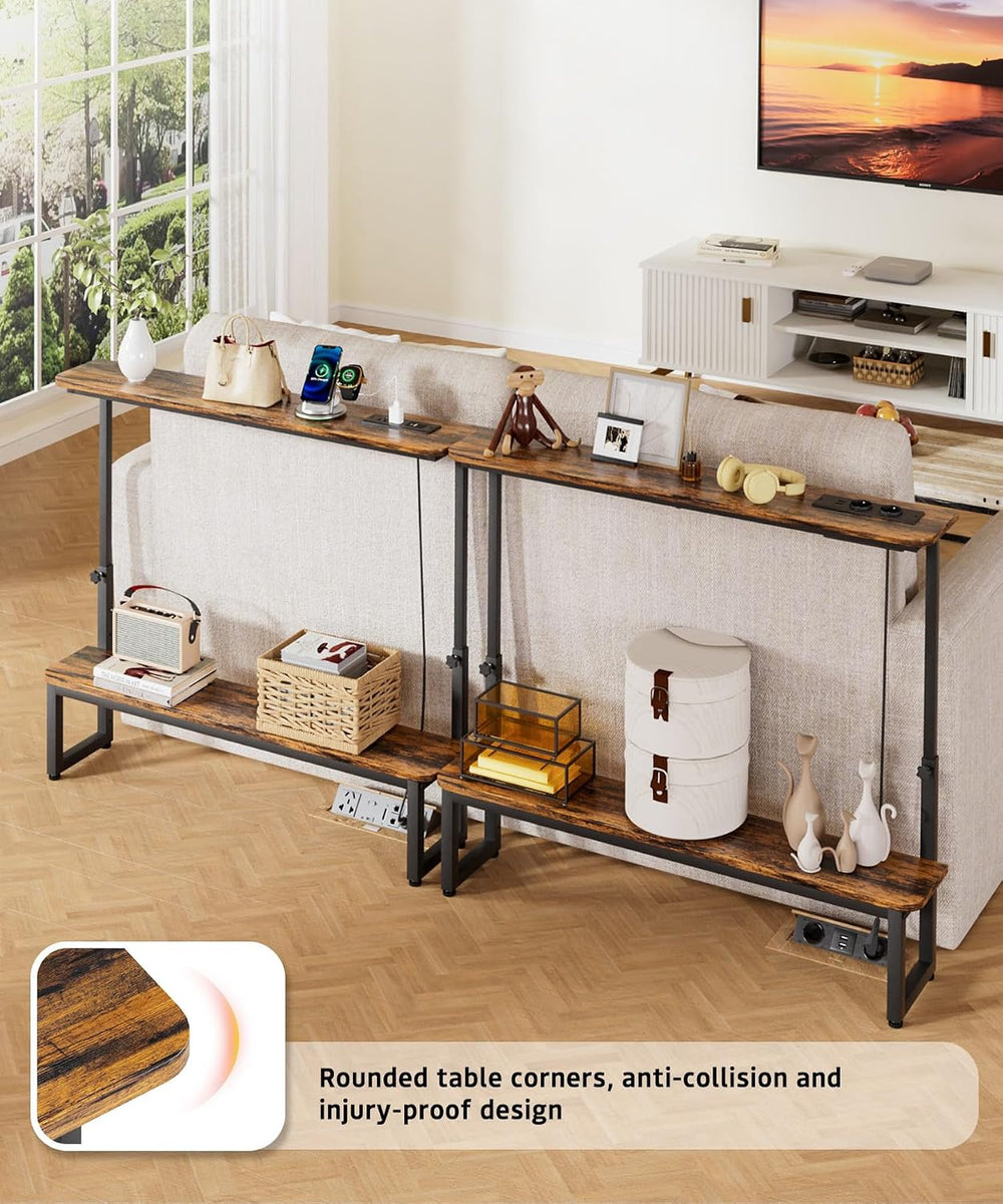 Homde 2-Tier Narrow Console Table: 39.4" Industrial Design with Outlets ...