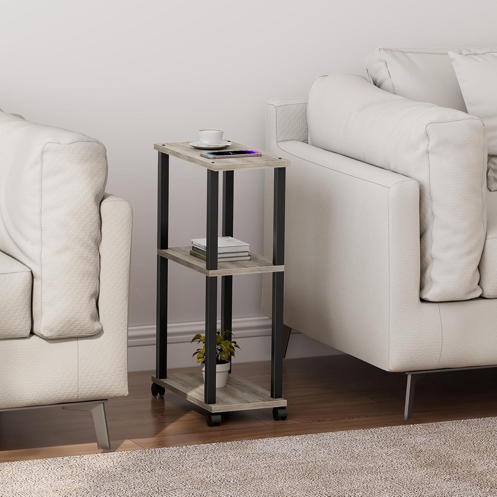 TUTOTAK Small Side Table, Narrow End Table, Bedside Table, Couch Side Table with Wheels for Living Room or Bedroom, Greige TB01BG061