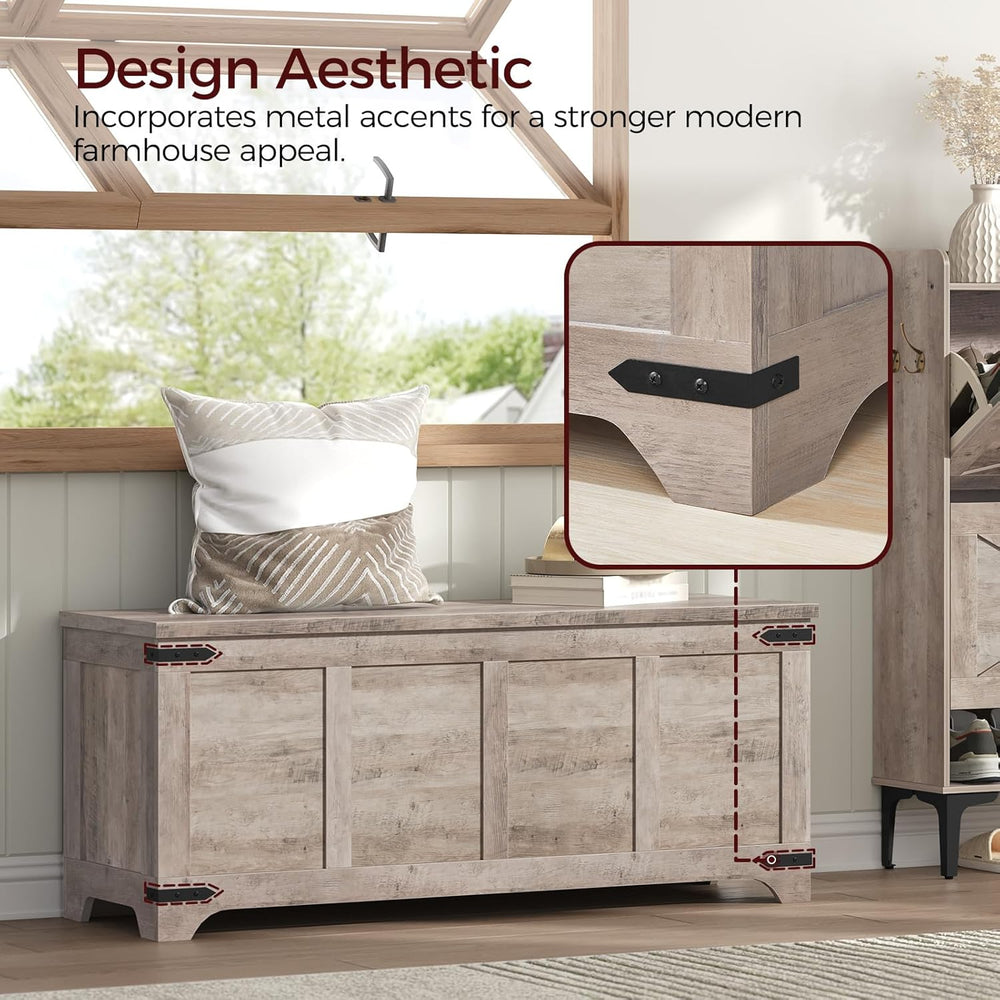 MAHANCRIS 47.2" Storage Chest Extra Large, Wooden Storage Bench with 2 S...