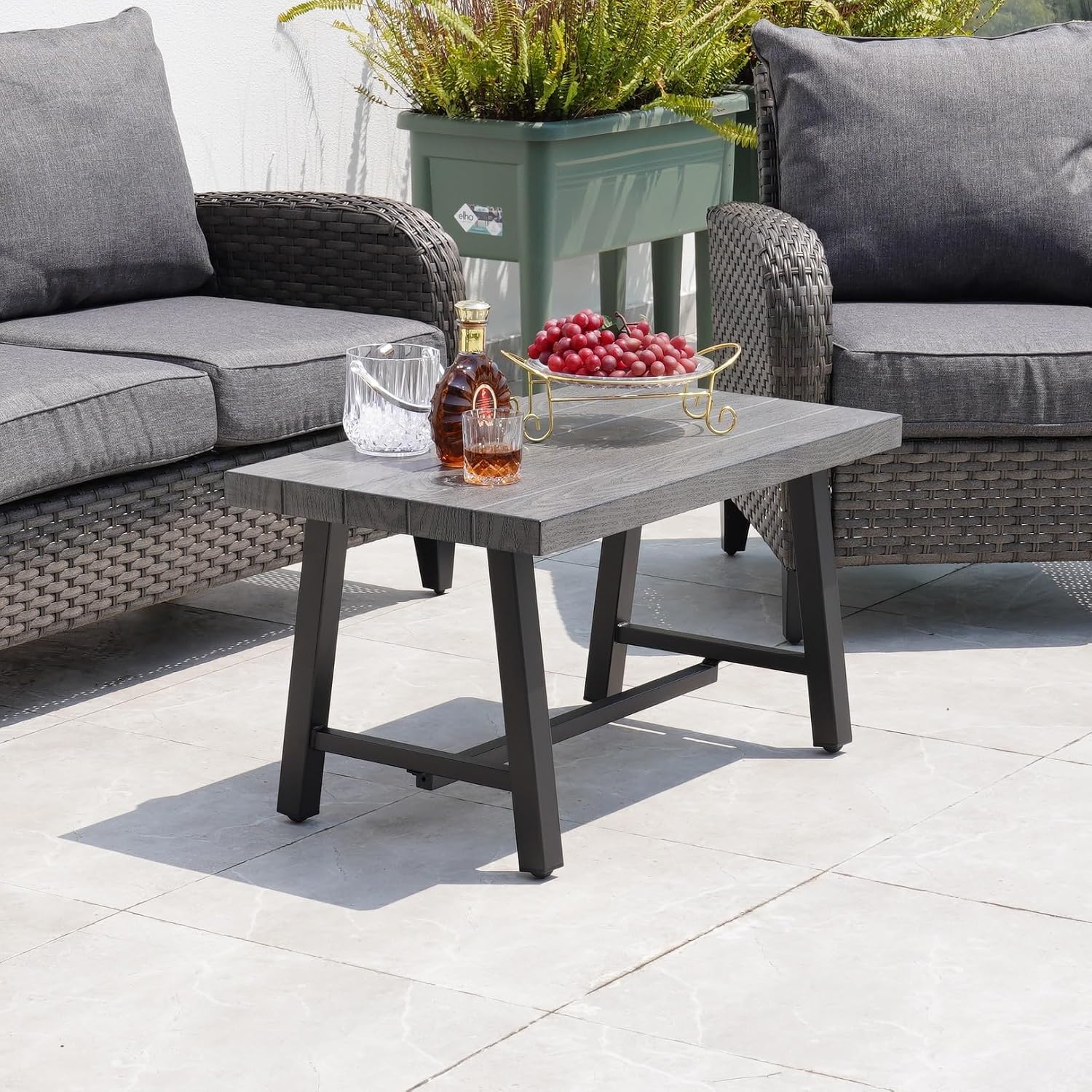 Grand patio Outdoor Coffee Table, 32 Inch Side Table Modern Rectangle with Faux Wood Tabletop Fits with Conversation Set