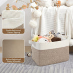Storage Baskets for Organizing, Woven Baskets for Shelves, Rectangle Decorative Organizer for Storage Clothes, Toy, Books, Towels Nursery Bins 3 Pack (Brown & White, 13"x9.85"x8.7")