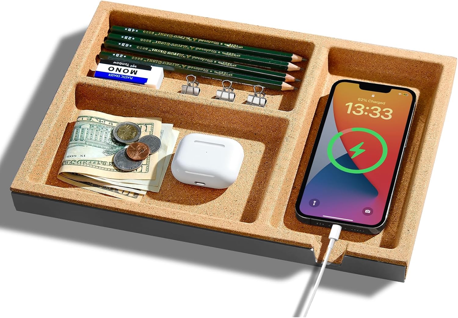 UPERGO Valet Tray, Nightstand Tray for Men, Desk Drawer Organizer for Keys, Watch, Jewellery, Bedside Caddy
