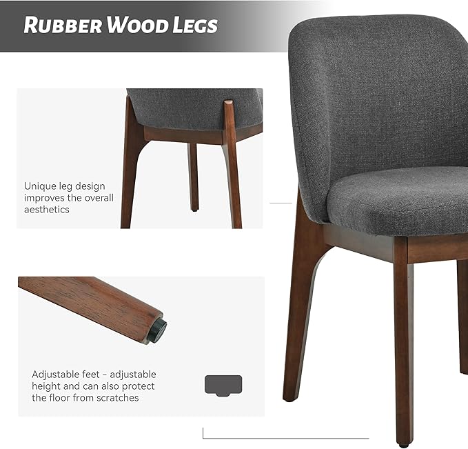 VKNOW Wooden Dining Chairs Set of 4, Upholstered Dining Room Chairs with Rubberwood Legs and Padded Seats, Kitchen Chairs for Restaurant Kitchen Living Room, Dark Grey