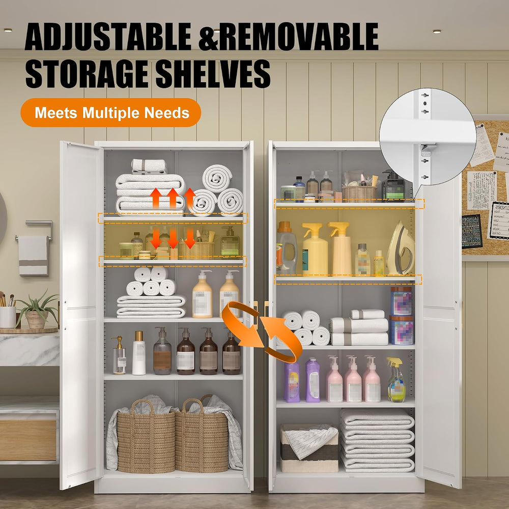 71"Tall Metal Kitchen Pantry Storage Cabinet with Doors& 4 Shelves |...