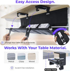 Ascrono Original No Drill Under Desk Cable Management Tray 14.1" - Premium Black Fabric Cable Management Under Desk - Clamp/Screw Mount Cord Organizer - Supports Upto 66lbs