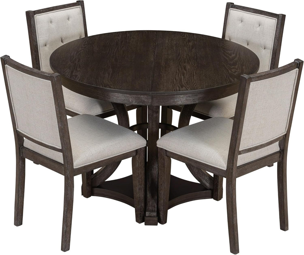 Bellemave Extendable Dining Table Set for 4, 5-Piece Retro Round Table Set wi...